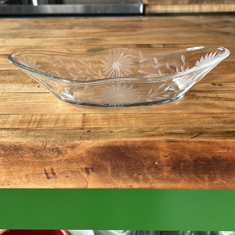 Etched Glass Relish Dish